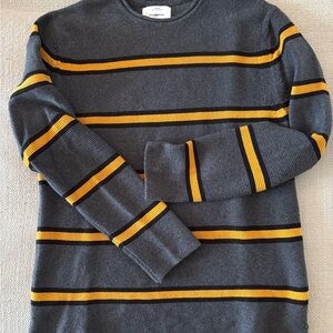 Zara Boy’s Gray and Yellow Striped Crewneck Sweater